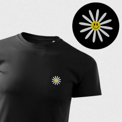 Koszulka z haftem kwiatka na piersi męska – 100 % bawełna | SUN/FUN FLOWER