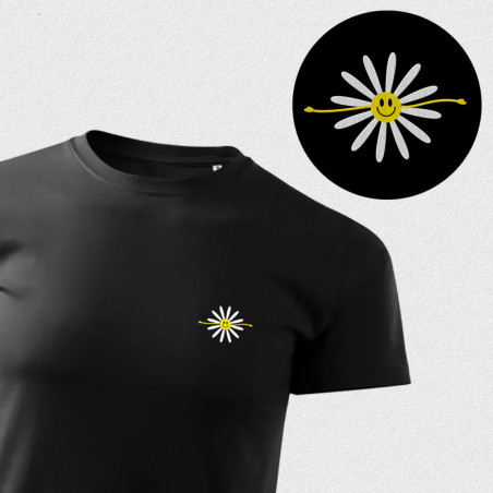 Koszulka z haftem kwiatka na piersi męska – 100 % bawełna | SUN/FUN FLOWER